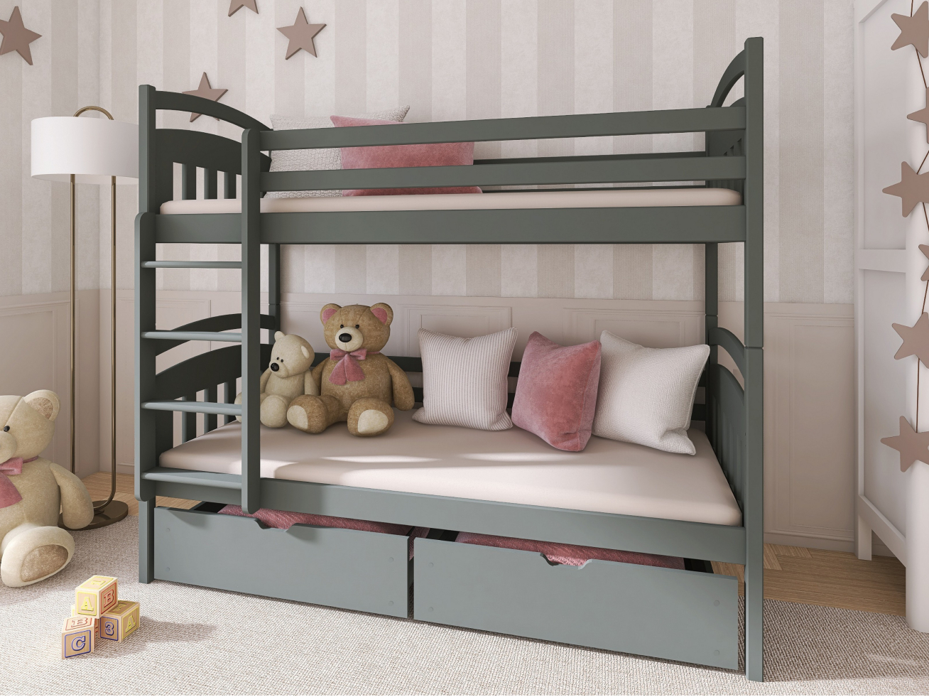 Dviaukštė vaikiška lova su stalčiais GABI 80x200 2 Dviaukštė vaikiška lova su stalčiais GABI 80x200 2