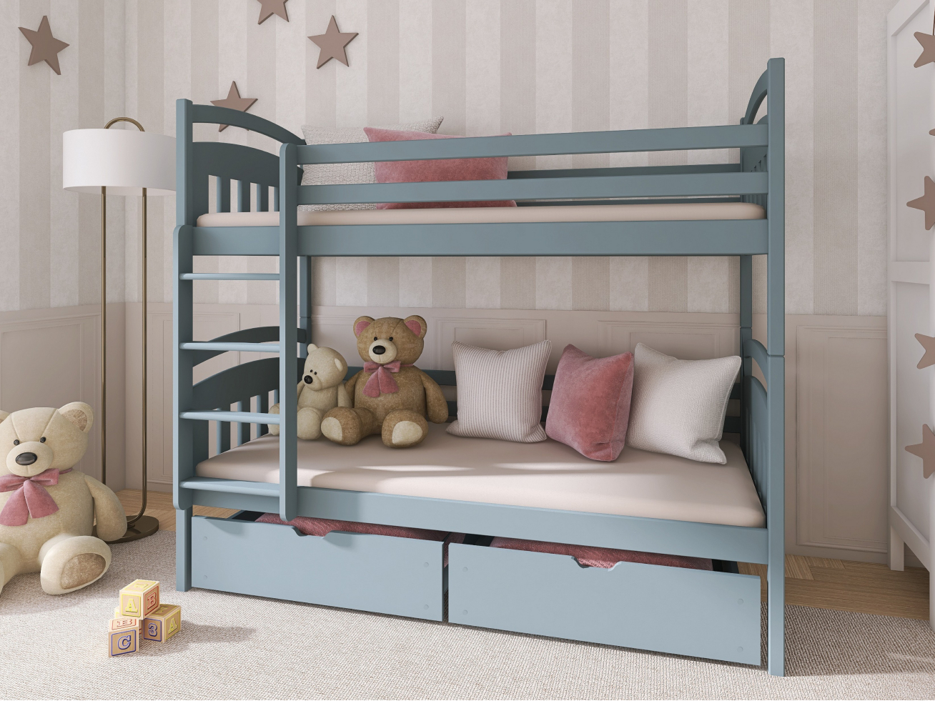 Dviaukštė vaikiška lova su stalčiais GABI 80x200 3