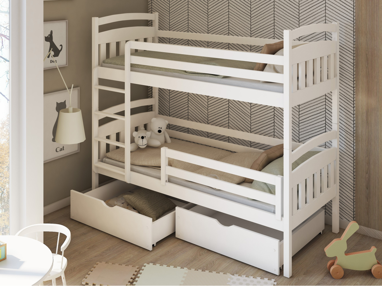 Dviaukštė vaikiška lova su stalčiais GABI 80x200