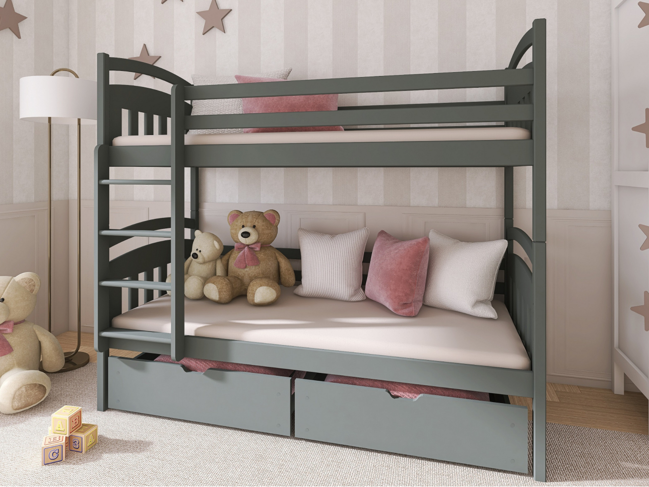 Dviaukštė vaikiška lova su stalčiais GABI 90x190 2 Dviaukštė vaikiška lova su stalčiais GABI 90x190 2