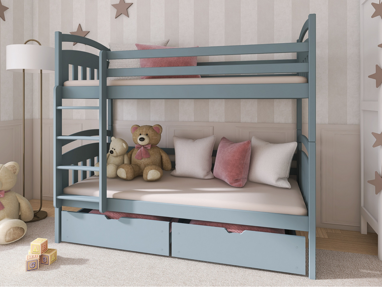 Dviaukštė vaikiška lova su stalčiais GABI 90x190 3