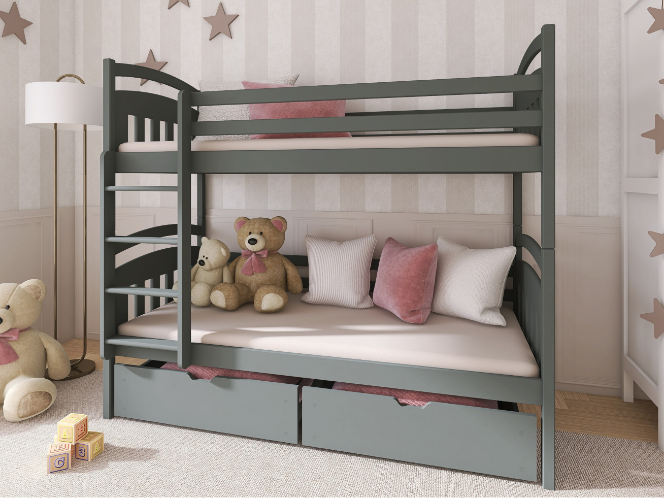 Dviaukštė vaikiška lova su stalčiais GABI 90x200 2