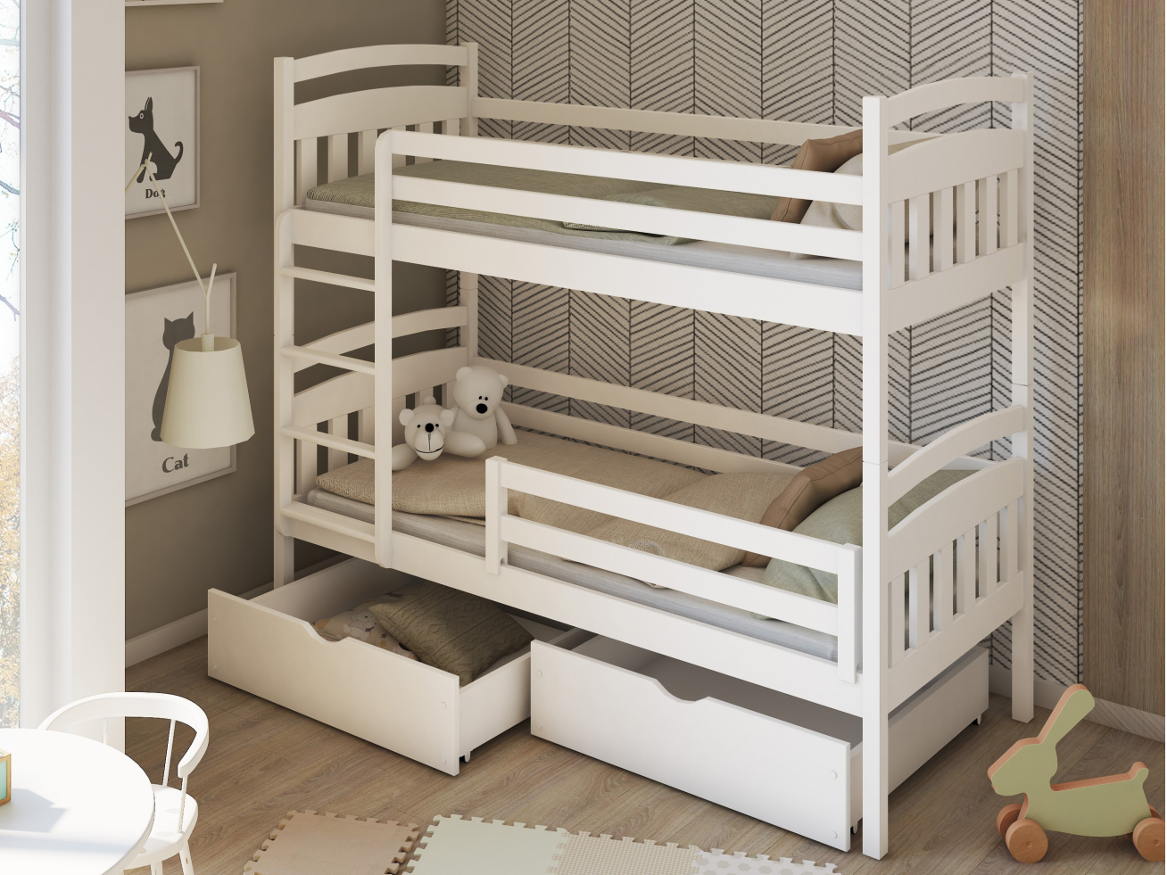 Dviaukštė vaikiška lova su stalčiais GABI 90x200
