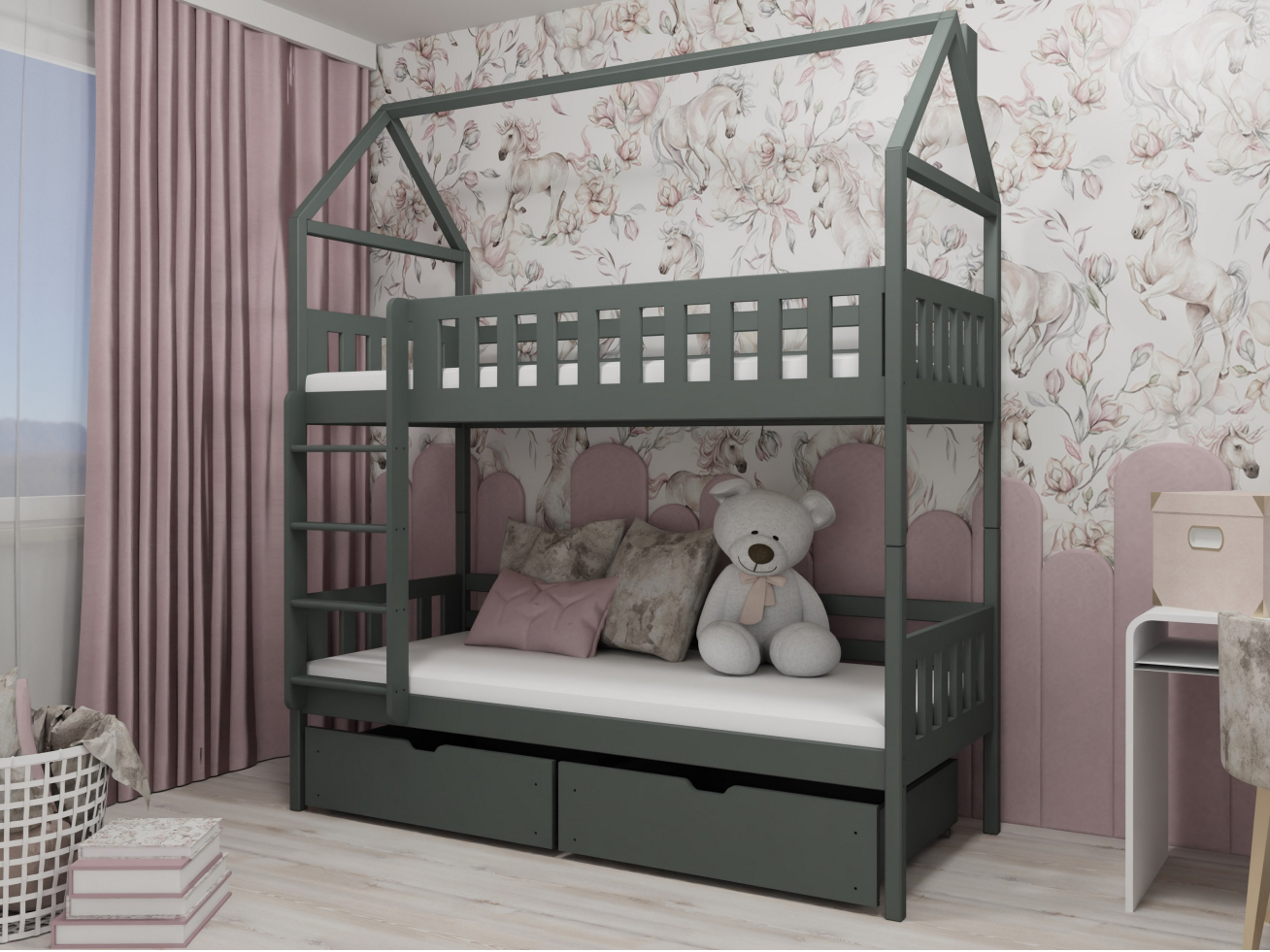 Dviaukštė vaikiška lova su stalčiais GAJA 80x160 3
