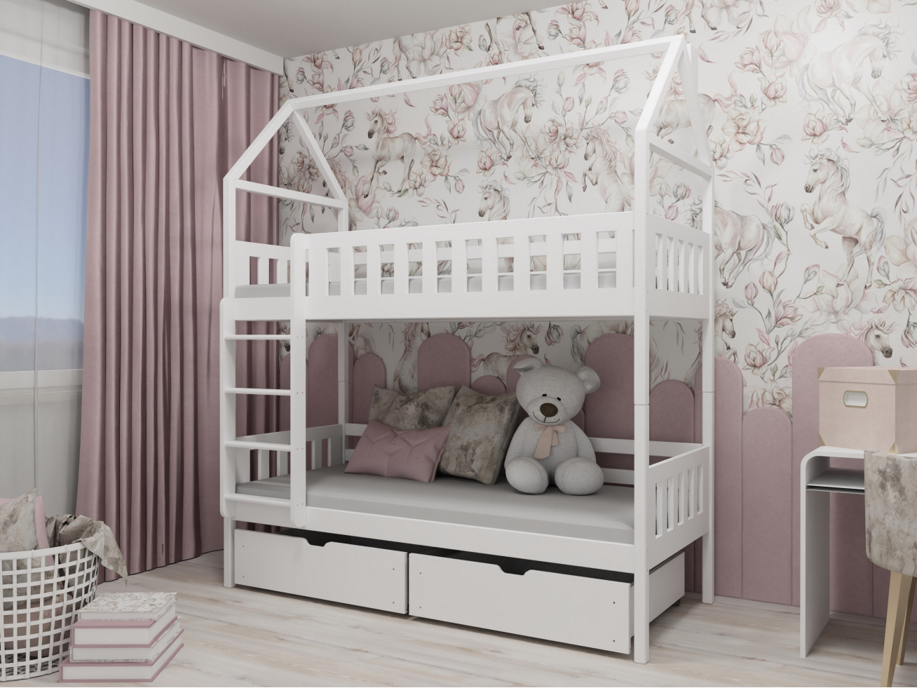 Dviaukštė vaikiška lova su stalčiais GAJA 80x180