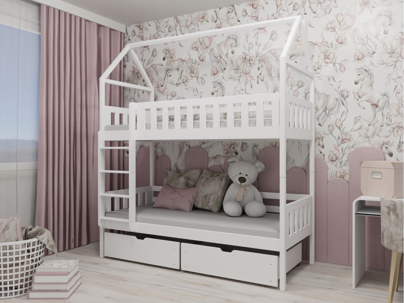 Dviaukštė vaikiška lova su stalčiais GAJA 90x190