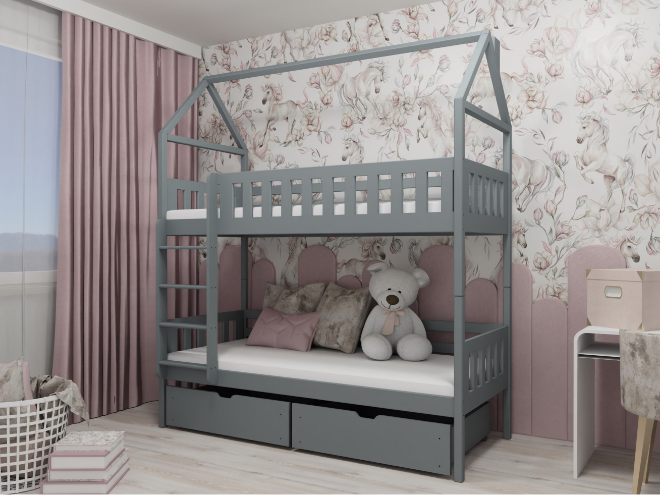 Dviaukštė vaikiška lova su stalčiais GAJA 90x190 4