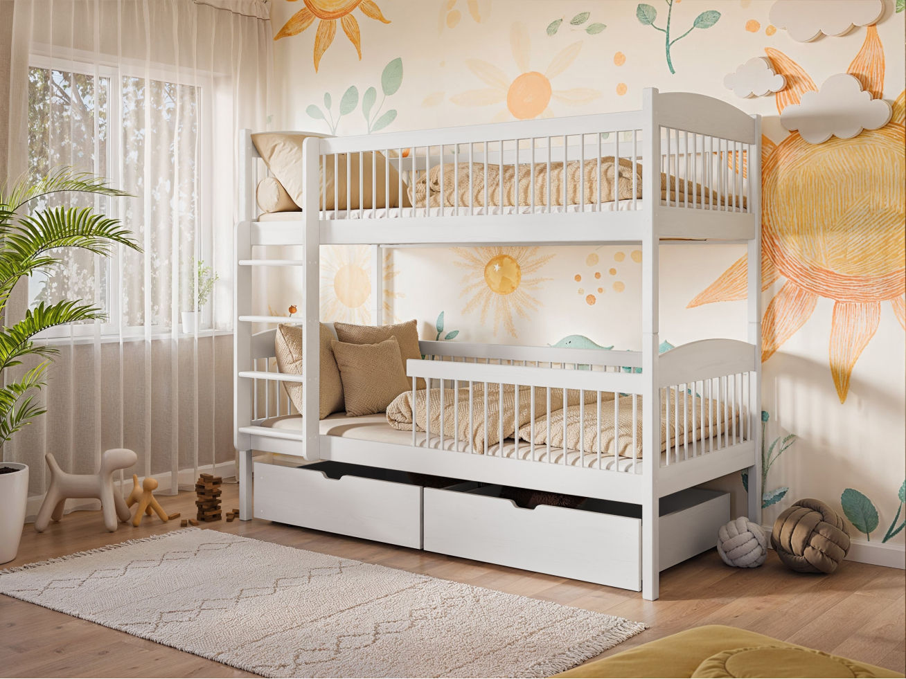 Dviaukštė vaikiška lova su stalčiais LUNA 90x200