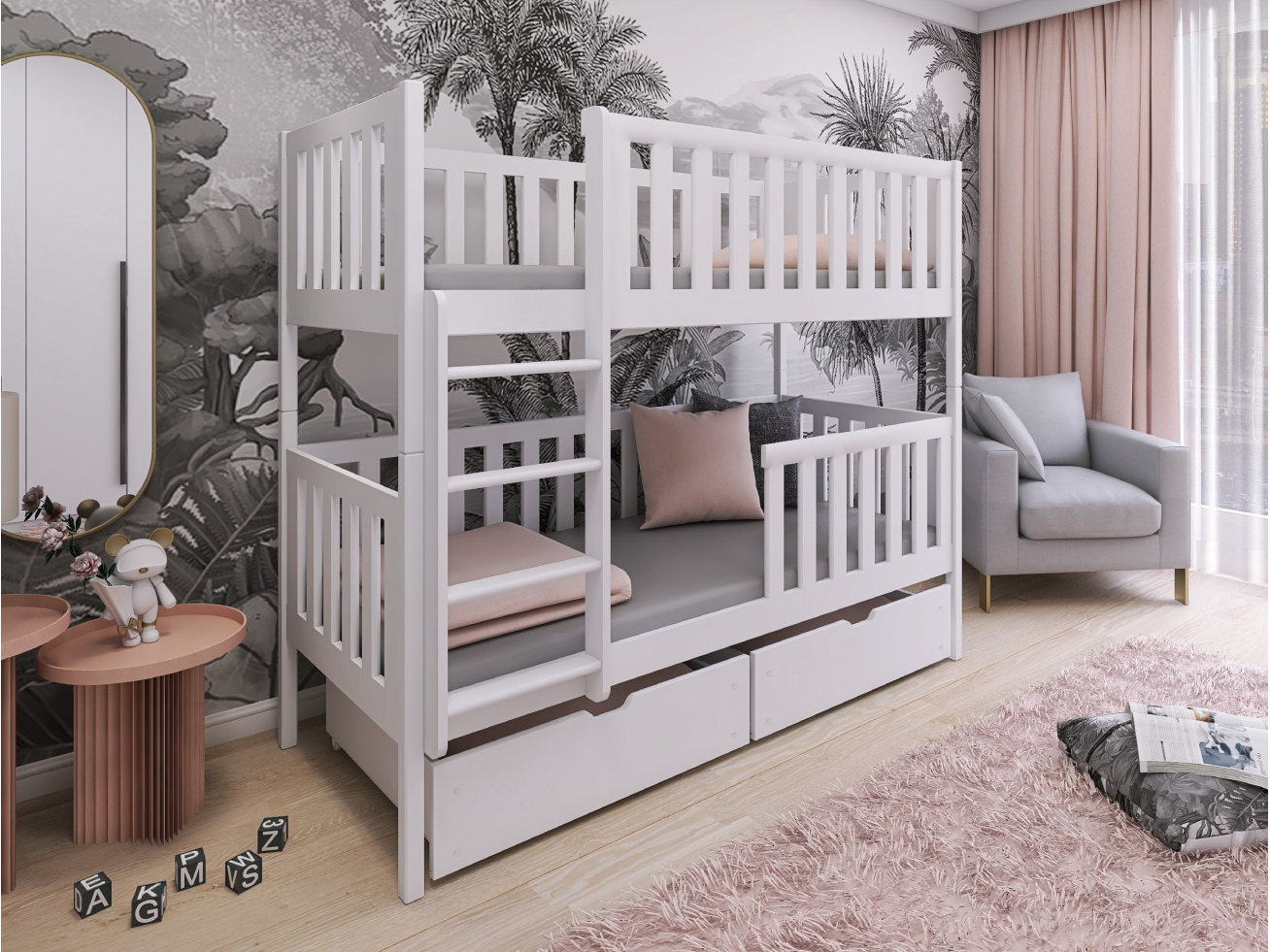 Dviaukštė vaikiška lova su stalčiais MICHALINA 80x160 Dviaukštė vaikiška lova su stalčiais MICHALINA 80x160