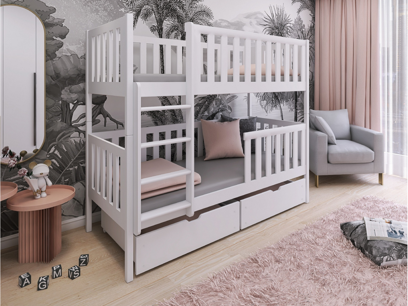 Dviaukštė vaikiška lova su stalčiais MICHALINA 80x180 Dviaukštė vaikiška lova su stalčiais MICHALINA 80x180