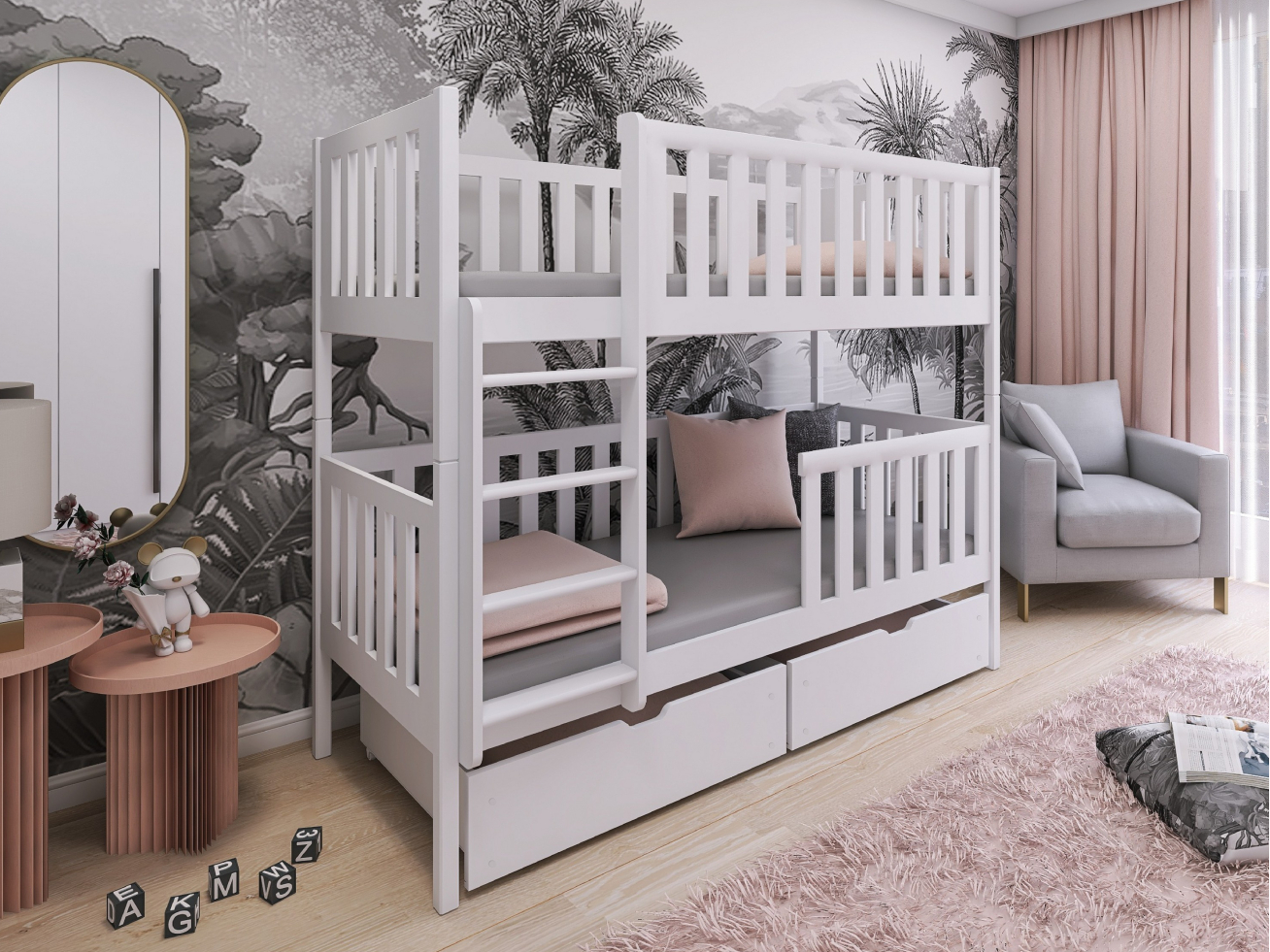 Dviaukštė vaikiška lova su stalčiais MICHALINA 80x200