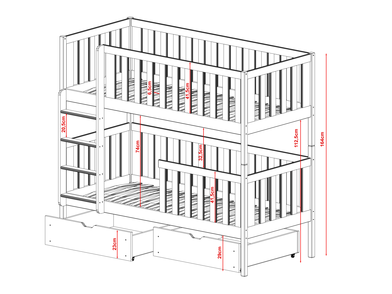 Dviaukštė vaikiška lova su stalčiais MICHALINA 90x190 2