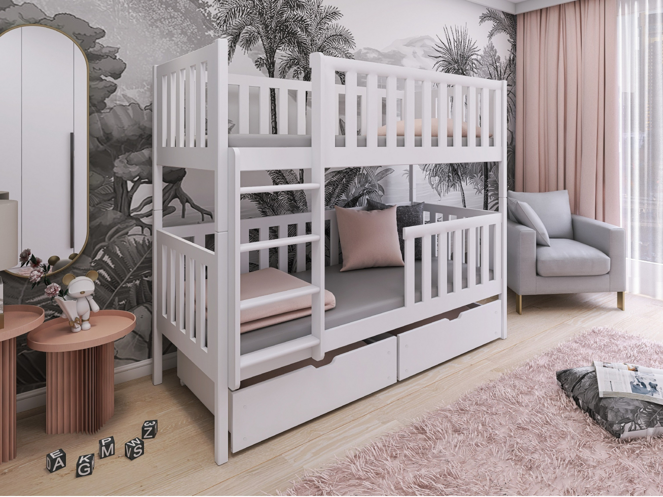 Dviaukštė vaikiška lova su stalčiais MICHALINA 90x200 Dviaukštė vaikiška lova su stalčiais MICHALINA 90x200