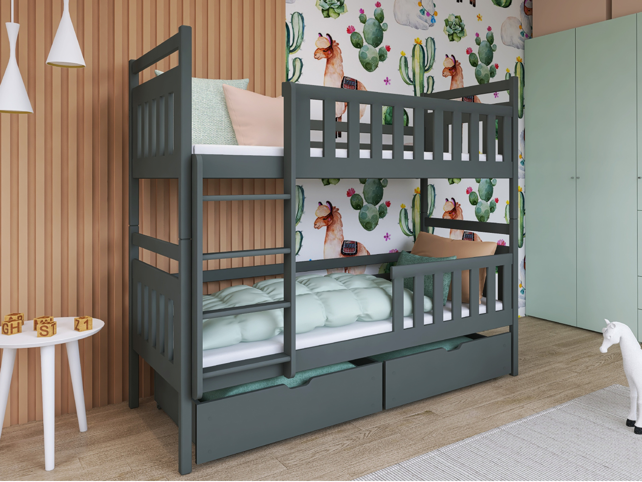 Dviaukštė vaikiška lova su stalčiais MONIKA 80x180 3 Dviaukštė vaikiška lova su stalčiais MONIKA 80x180 3