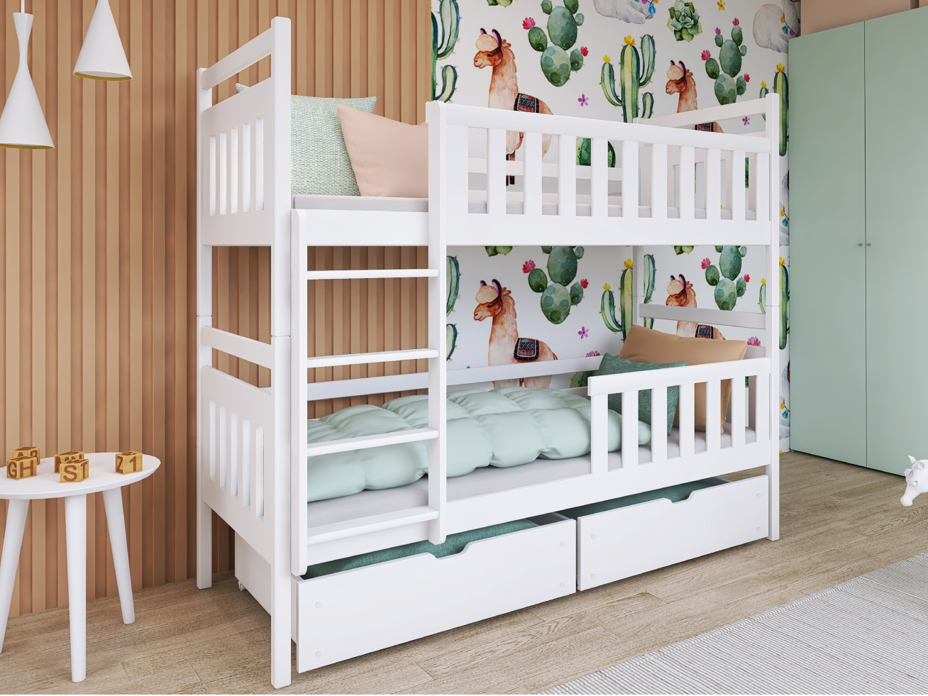 Dviaukštė vaikiška lova su stalčiais MONIKA 80x200 1