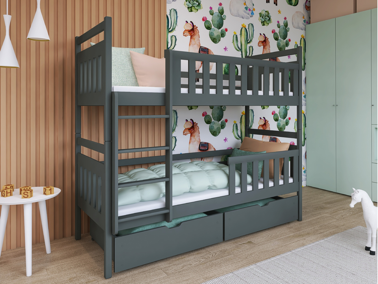 Dviaukštė vaikiška lova su stalčiais MONIKA 80x200 4 Dviaukštė vaikiška lova su stalčiais MONIKA 80x200 4