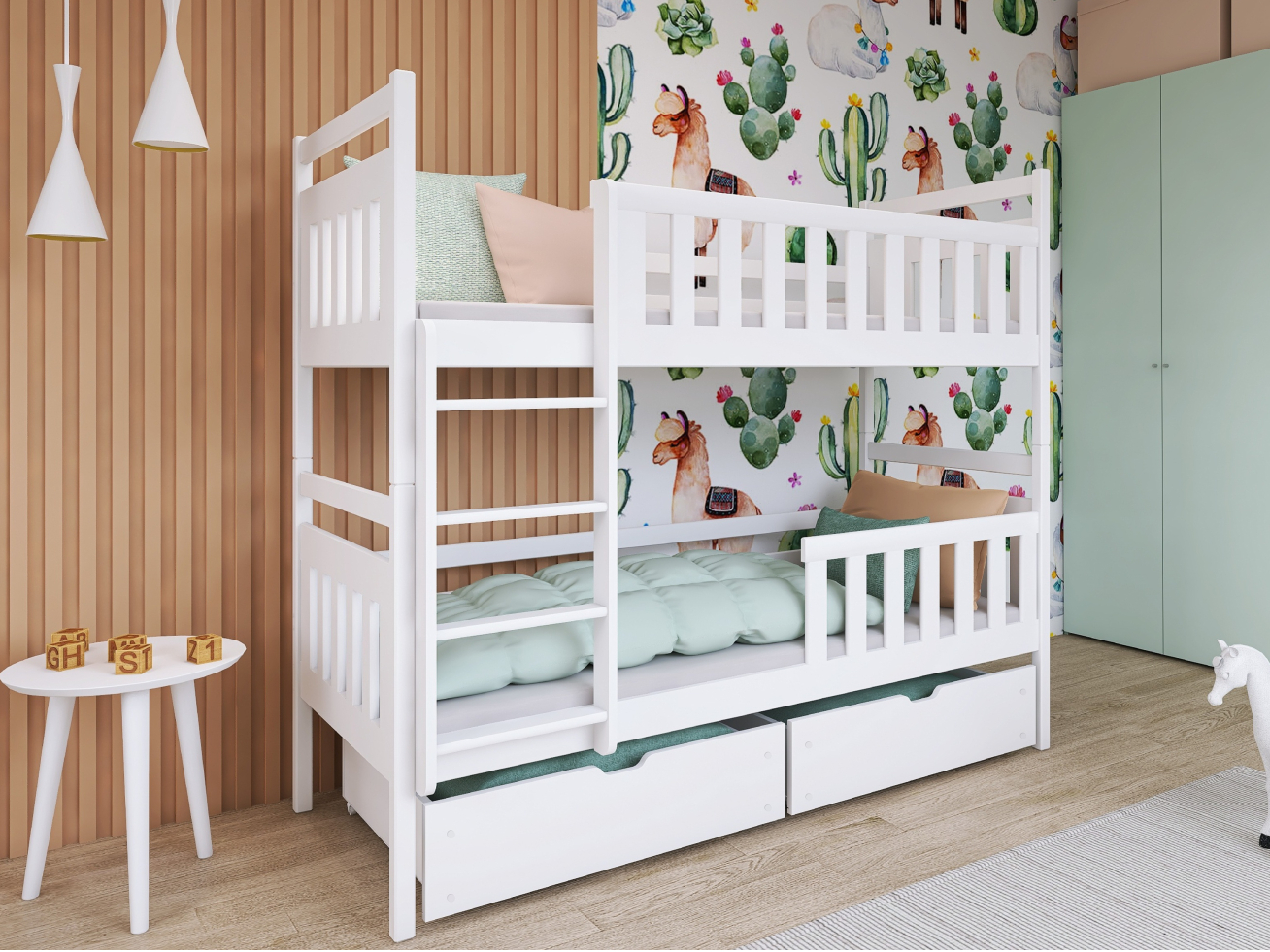 Dviaukštė vaikiška lova su stalčiais MONIKA 90x190 1