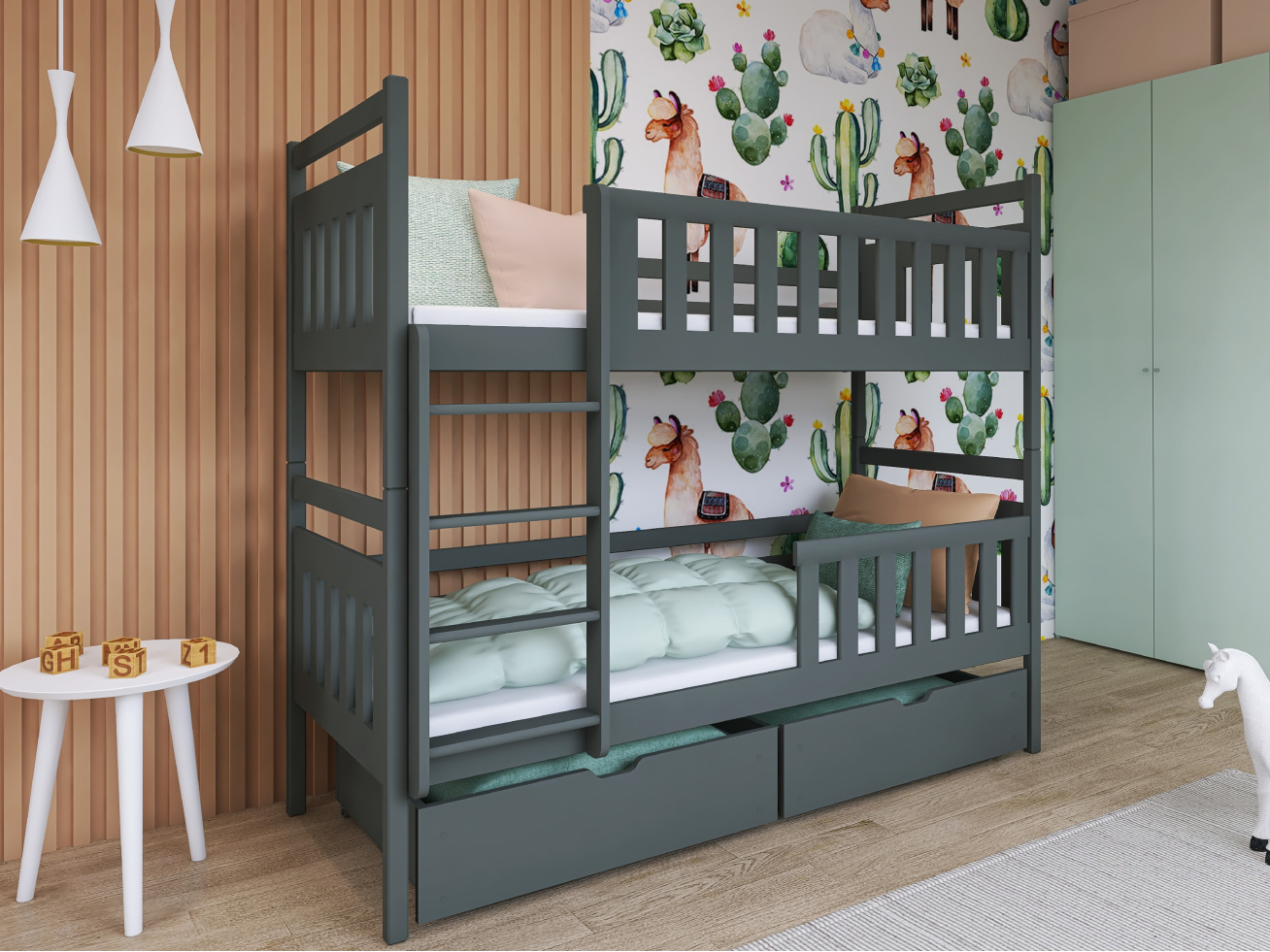 Dviaukštė vaikiška lova su stalčiais MONIKA 90x190 4 Dviaukštė vaikiška lova su stalčiais MONIKA 90x190 4