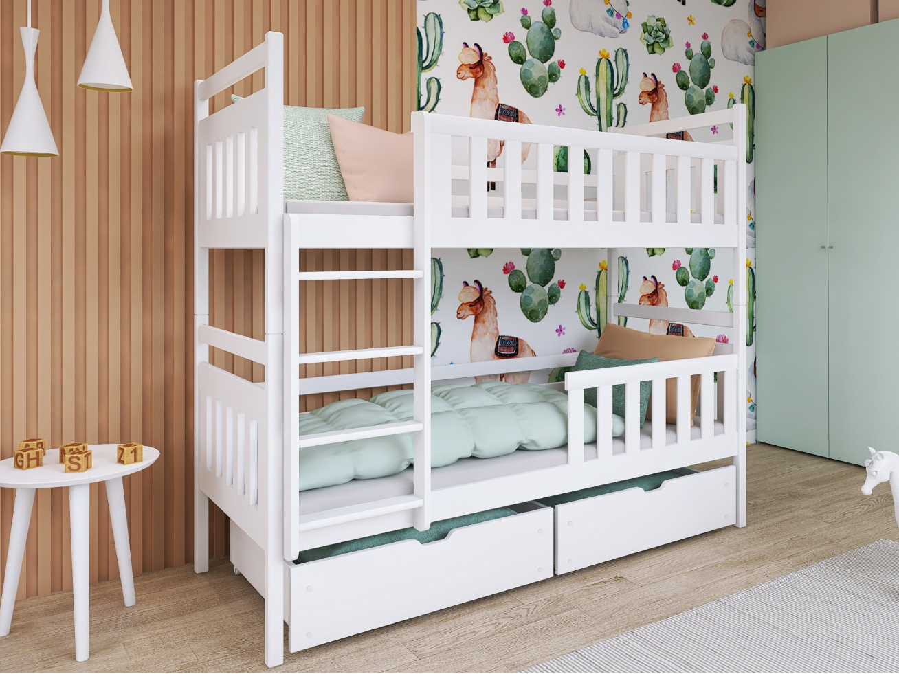 Dviaukštė vaikiška lova su stalčiais MONIKA 90x200 1 Dviaukštė vaikiška lova su stalčiais MONIKA 90x200 1