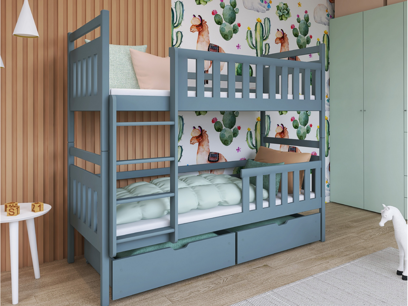 Dviaukštė vaikiška lova su stalčiais MONIKA 90x200 3 Dviaukštė vaikiška lova su stalčiais MONIKA 90x200 3