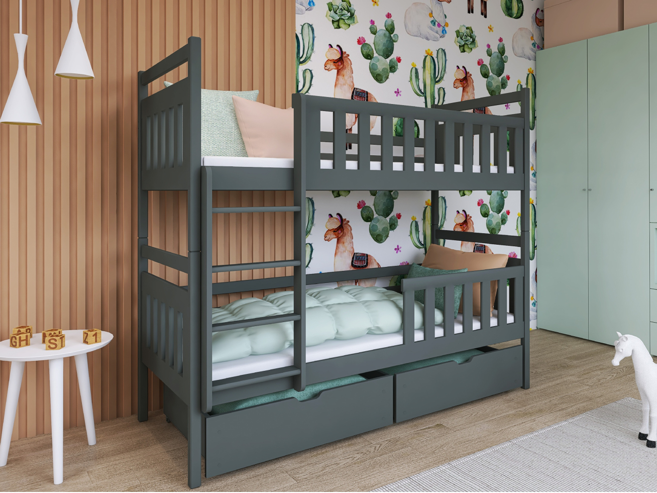 Dviaukštė vaikiška lova su stalčiais MONIKA 90x200 4 Dviaukštė vaikiška lova su stalčiais MONIKA 90x200 4