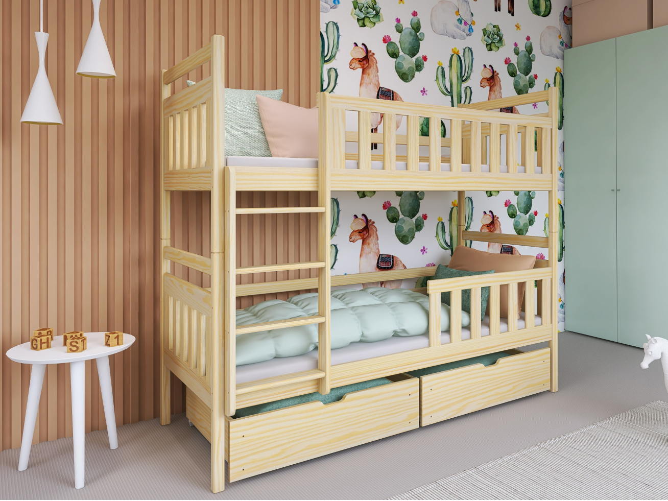 Dviaukštė vaikiška lova su stalčiais MONIKA 90x200