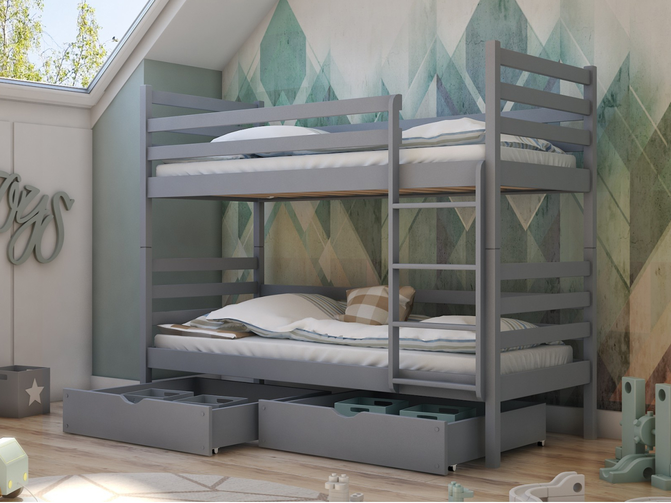 Dviaukštė vaikiška lova su stalčiais NEMO 80x180 5 Dviaukštė vaikiška lova su stalčiais NEMO 80x180 5