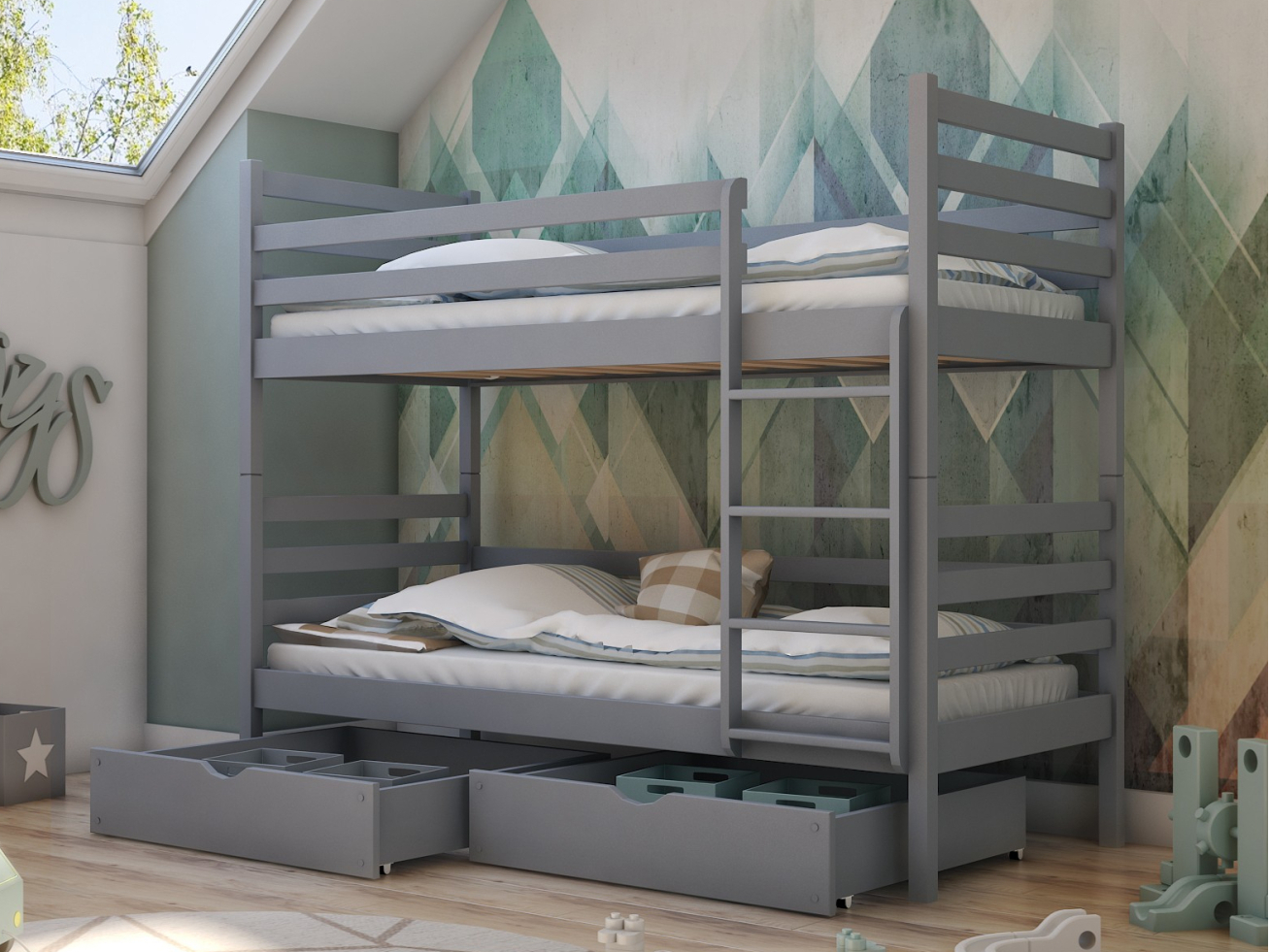 Dviaukštė vaikiška lova su stalčiais NEMO 80x200 1 Dviaukštė vaikiška lova su stalčiais NEMO 80x200 1