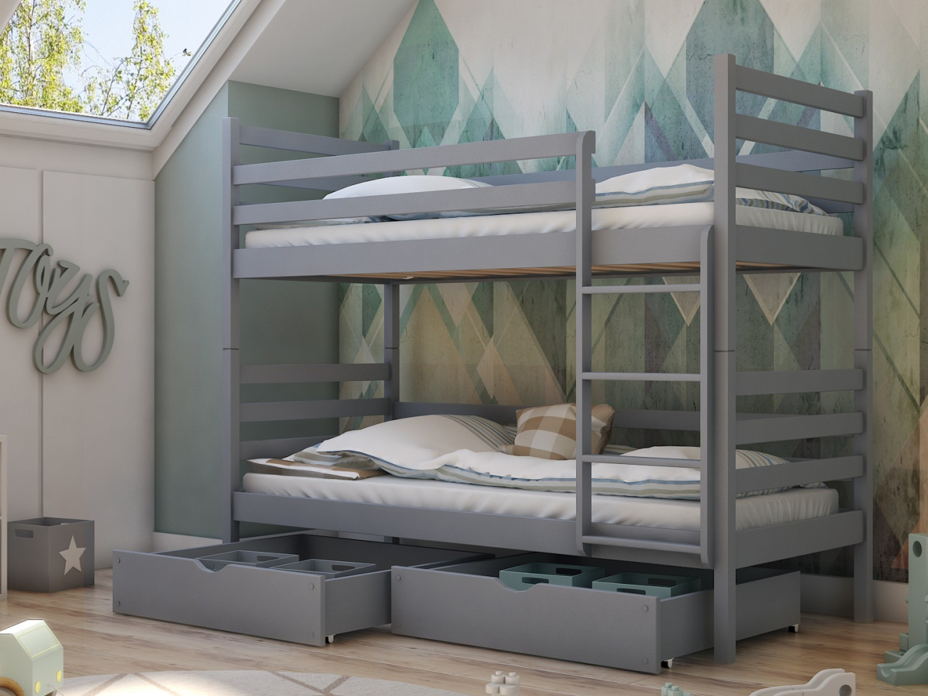 Dviaukštė vaikiška lova su stalčiais NEMO 90x200 1 Dviaukštė vaikiška lova su stalčiais NEMO 90x200 1