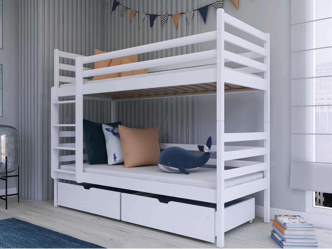 Dviaukštė vaikiška lova su stalčiais NEMO 90x200 2 Dviaukštė vaikiška lova su stalčiais NEMO 90x200 2