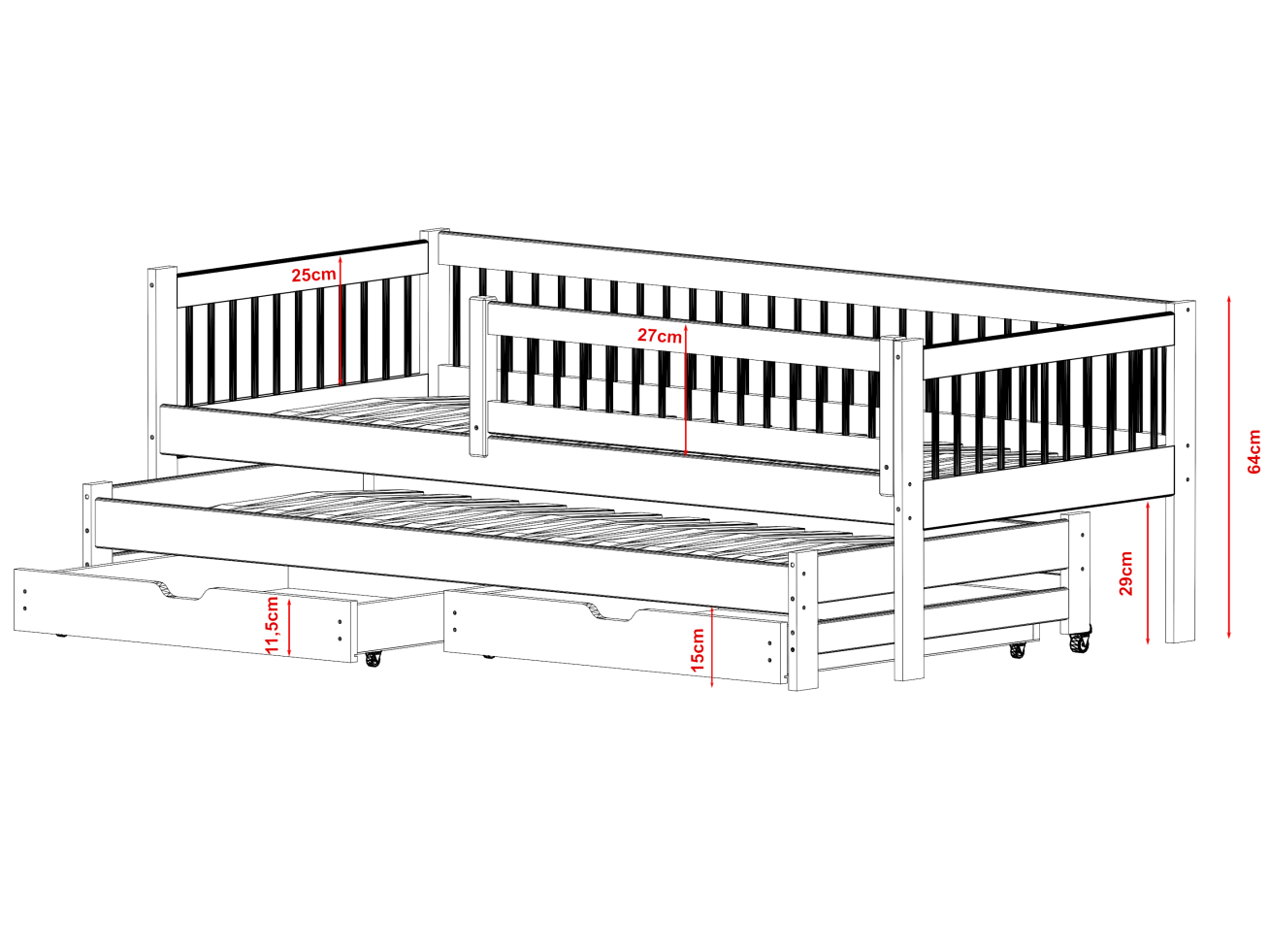 Dvigulė vaikiška lova su stalčiais SOFTI 80x160 4 Dvigulė vaikiška lova su stalčiais SOFTI 80x160 4