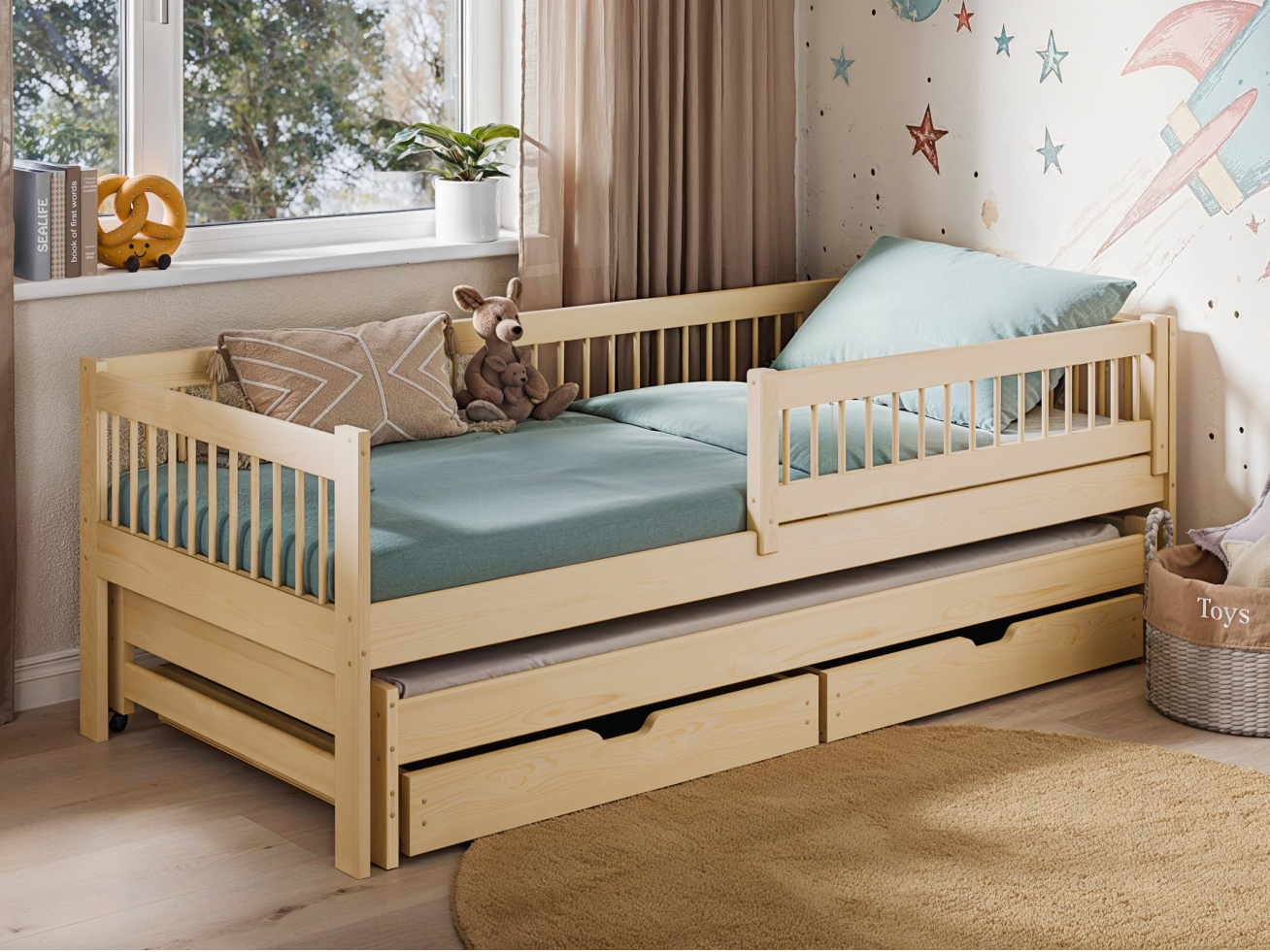 Dvigulė vaikiška lova su stalčiais SOFTI 80x160 3