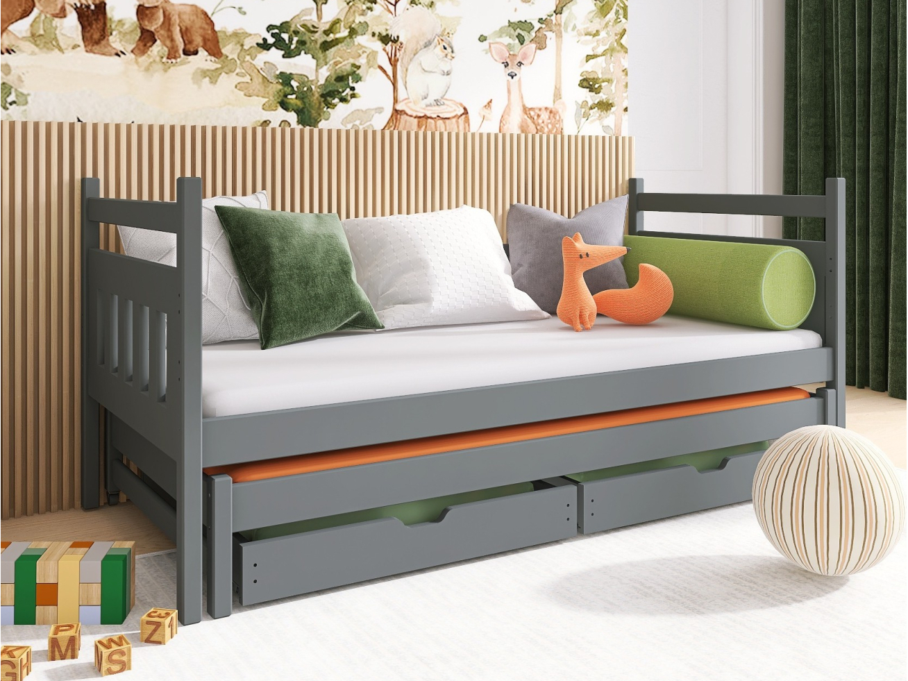 Dvigulė vaikiška lova su stalčiais DANIEL 80x160 1