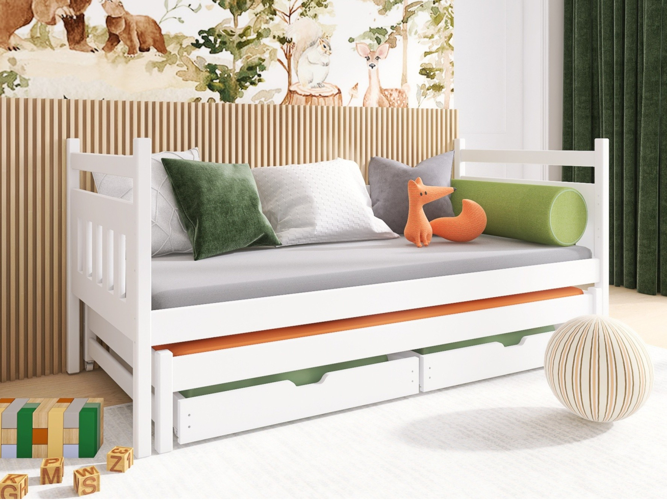 Dvigulė vaikiška lova su stalčiais DANIEL 90x200