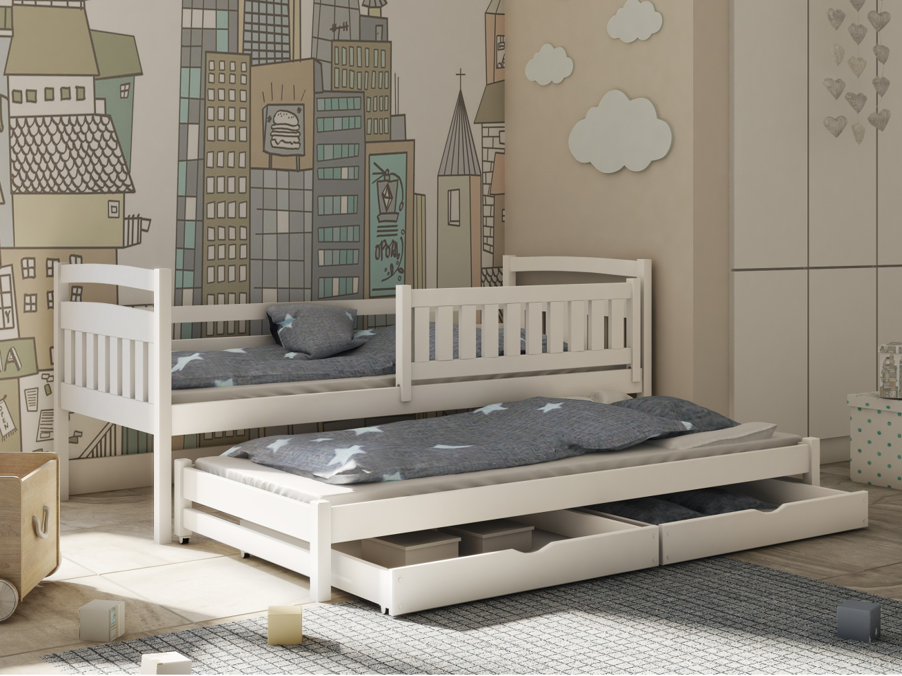 Dvigulė vaikiška lova su stalčiais GALAXY 80x180 1