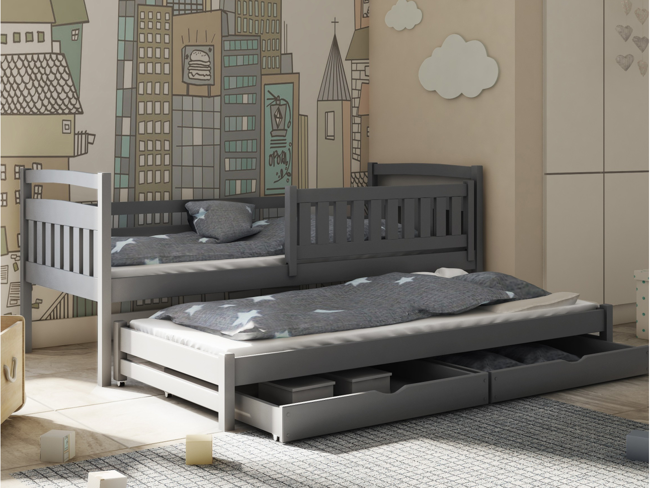 Dvigulė vaikiška lova su stalčiais GALAXY 80x180 2 Dvigulė vaikiška lova su stalčiais GALAXY 80x180 2