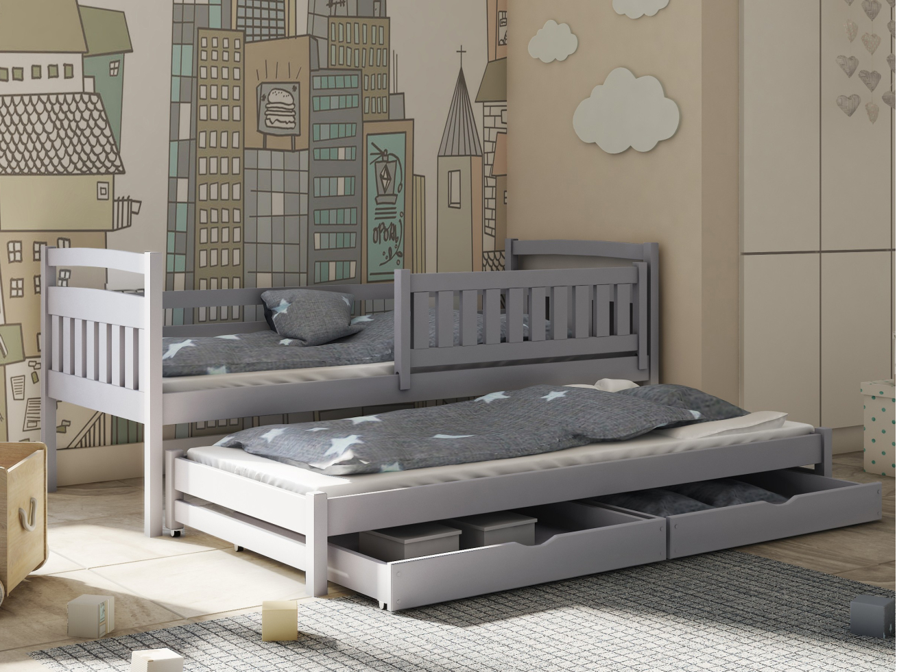 Dvigulė vaikiška lova su stalčiais GALAXY 80x180 3