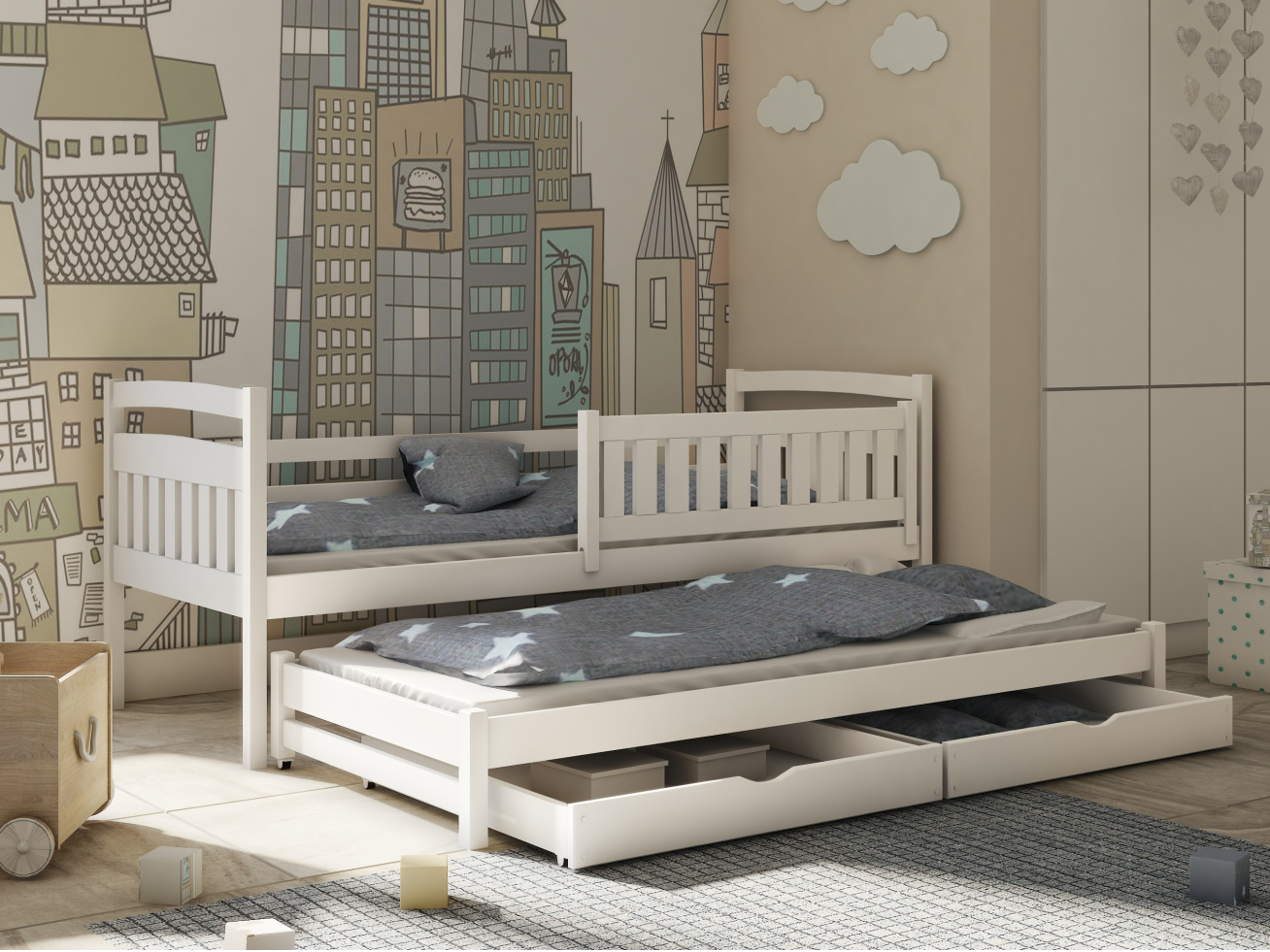 Dvigulė vaikiška lova su stalčiais GALAXY 80x200 1 Dvigulė vaikiška lova su stalčiais GALAXY 80x200 1