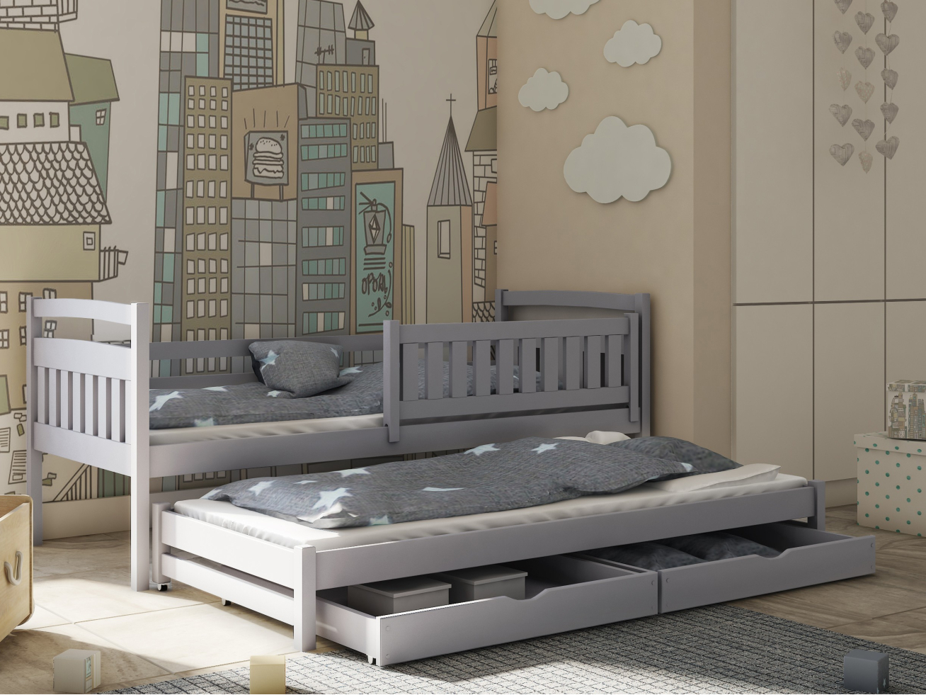 Dvigulė vaikiška lova su stalčiais GALAXY 80x200 3