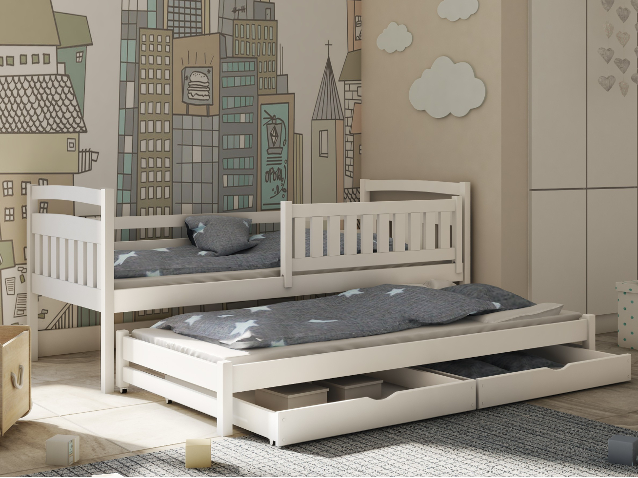 Dvigulė vaikiška lova su stalčiais GALAXY 90x190 1