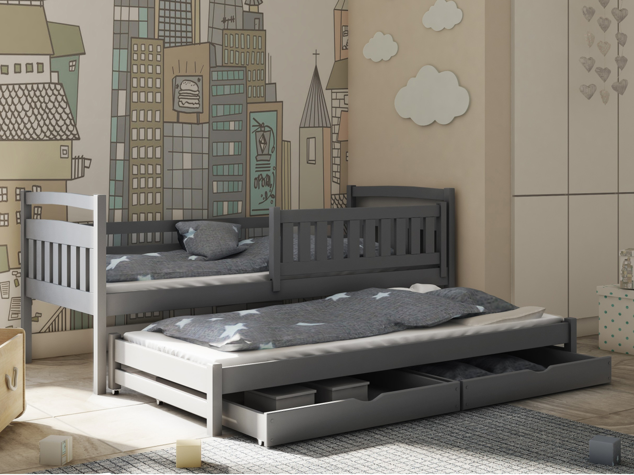 Dvigulė vaikiška lova su stalčiais GALAXY 90x190 2 Dvigulė vaikiška lova su stalčiais GALAXY 90x190 2