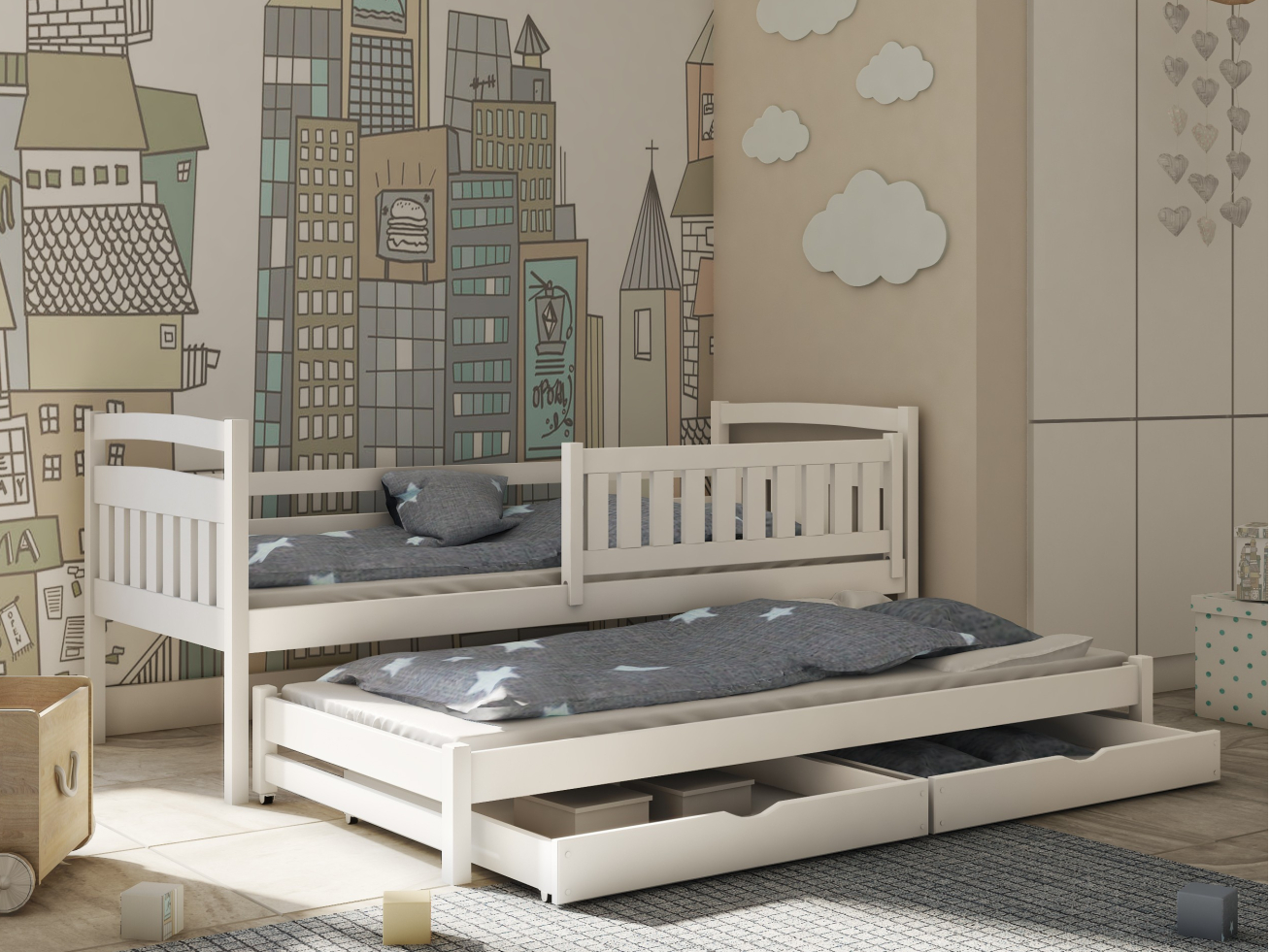 Dvigulė vaikiška lova su stalčiais GALAXY 90x200 1 Dvigulė vaikiška lova su stalčiais GALAXY 90x200 1