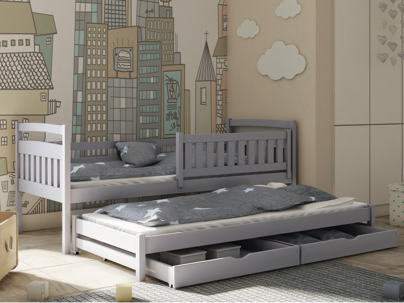 Dvigulė vaikiška lova su stalčiais GALAXY 90x200 5 Dvigulė vaikiška lova su stalčiais GALAXY 90x200 5