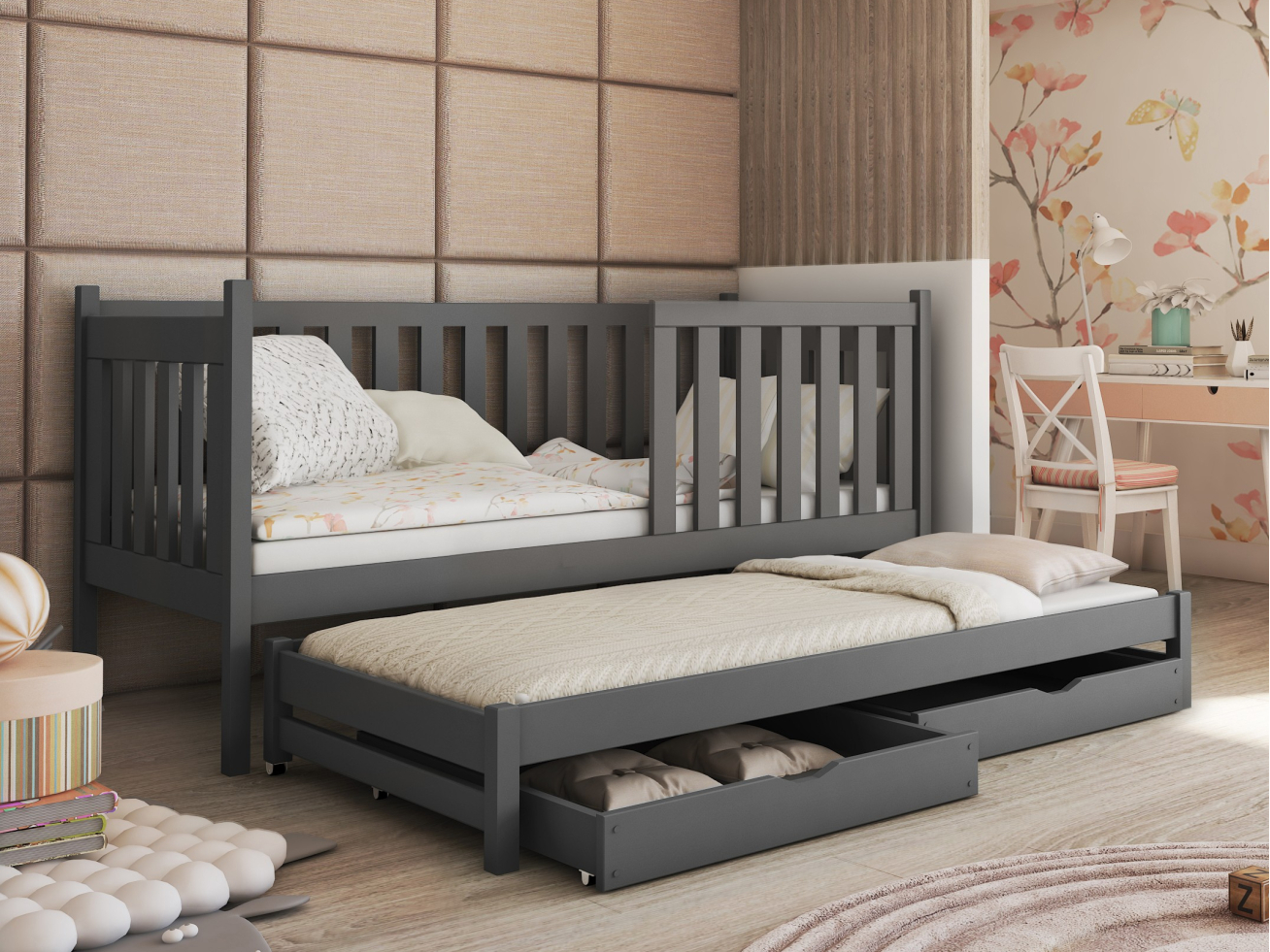 Dvigulė vaikiška lova su stalčiais KAJA 80x180 11 Dvigulė vaikiška lova su stalčiais KAJA 80x180 11