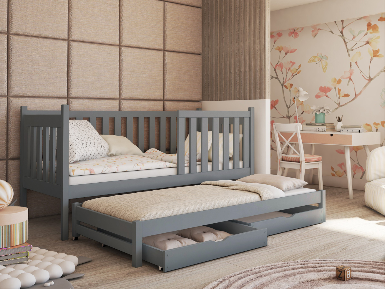 Dvigulė vaikiška lova su stalčiais KAJA 90x190 11