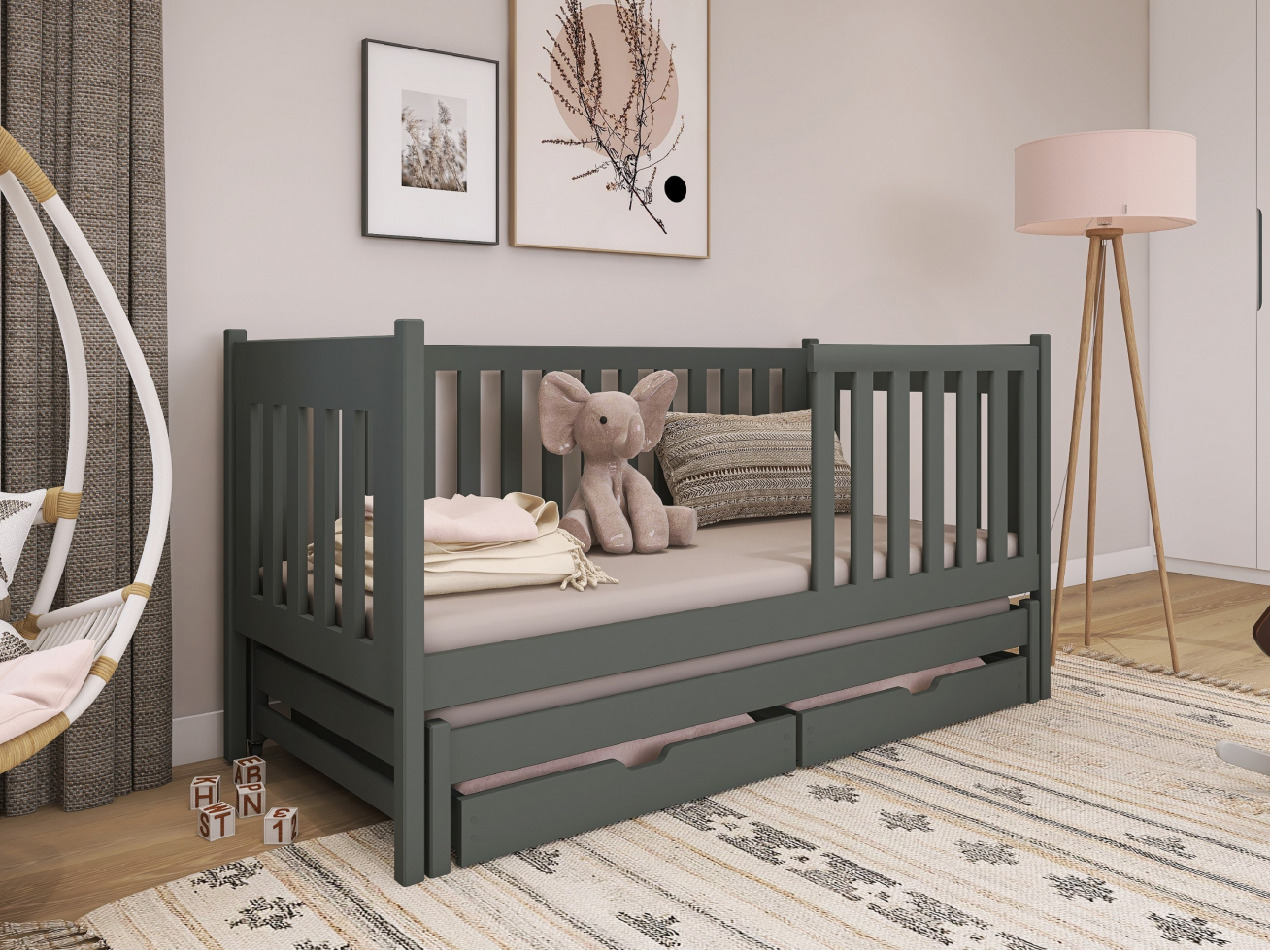 Dvigulė vaikiška lova su stalčiais KAJA 90x190 5