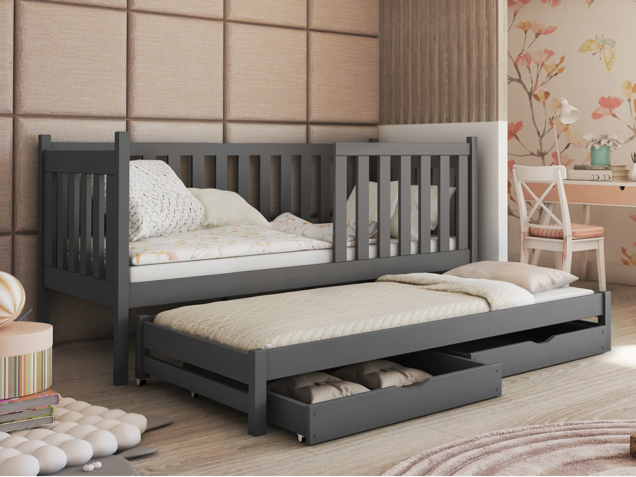 Dvigulė vaikiška lova su stalčiais KAJA 90x190 8