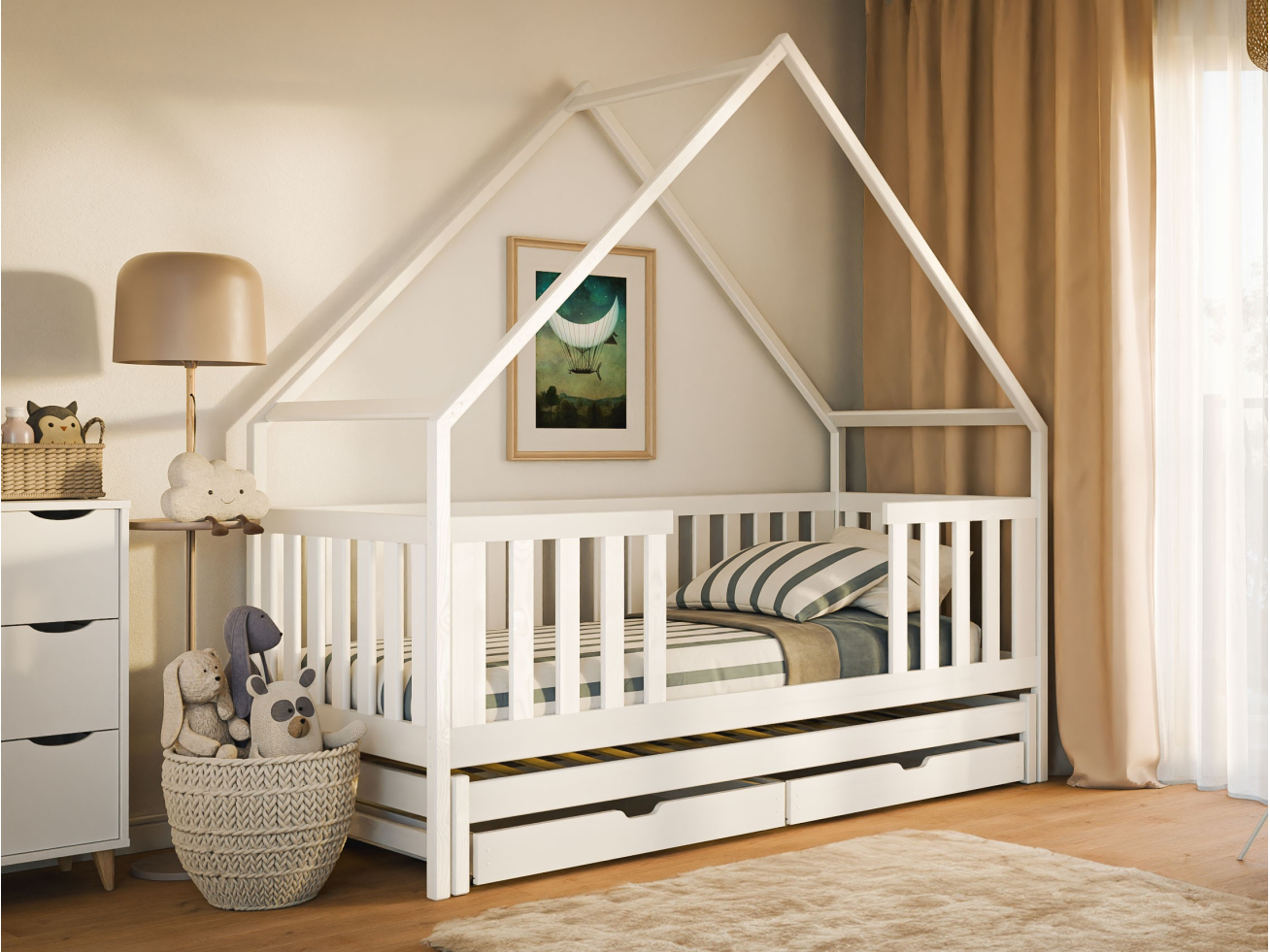 Dvigulė vaikiška lova su stalčiais MAGIC 80x180