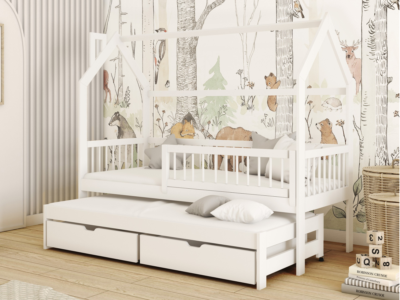 Dvigulė vaikiška lova su stalčiais PAPI 90x190 Dvigulė vaikiška lova su stalčiais PAPI 90x190