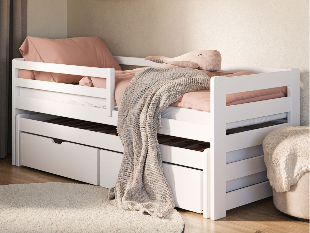 Dvigulė vaikiška lova su stalčiais SENSO 90x190